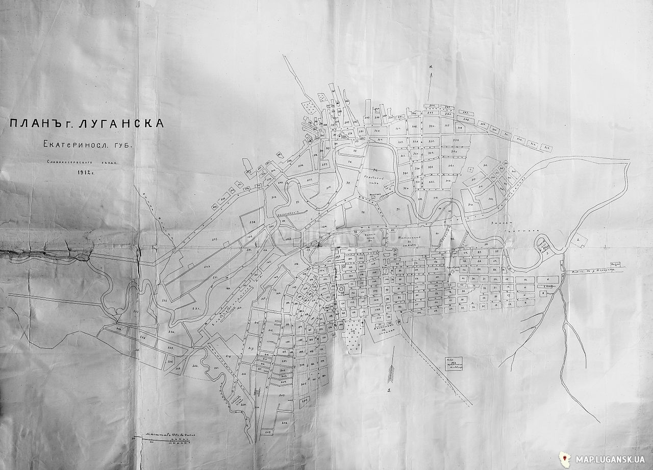 Луганск, карта Луганска 1912 год, История, Карта