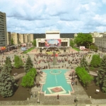 Луганск, Театральная площадь, 90-е, История